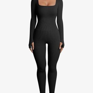 Long Sleeve Ribbed Black Jumpsuit